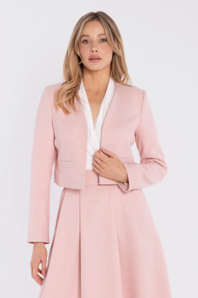 DM1676 Elegancka krótka marynarka bez zapięcia - brzoskwiniowa