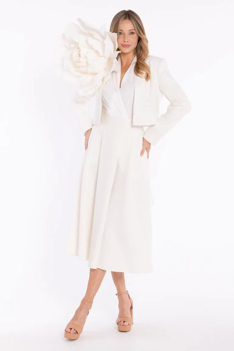 DM1677 Rozkloszowana spódnica midi z wysokim stanem - śmietankowa