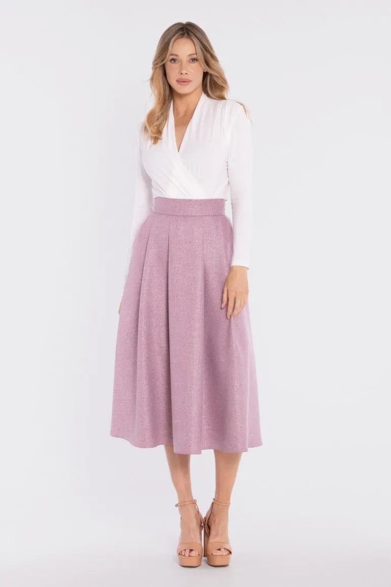 DM1677 Rozkloszowana spódnica midi z wysokim stanem - marsala