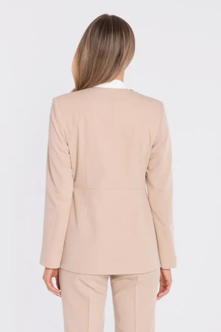 Elegancka marynarka z ozdobną kokardą - beżowa