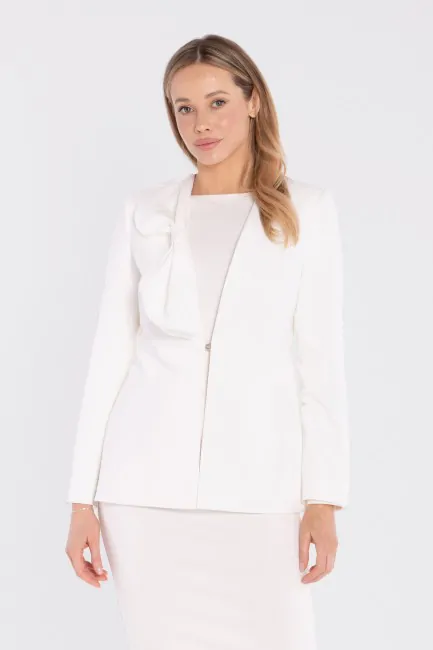 Elegancka marynarka z ozdobną kokardą - ecru DM1679 Elegancka marynarka...