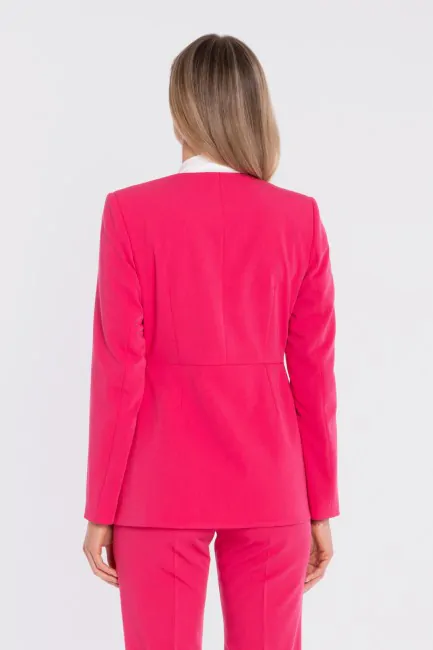 Elegancka marynarka z ozdobną kokardą - różowa