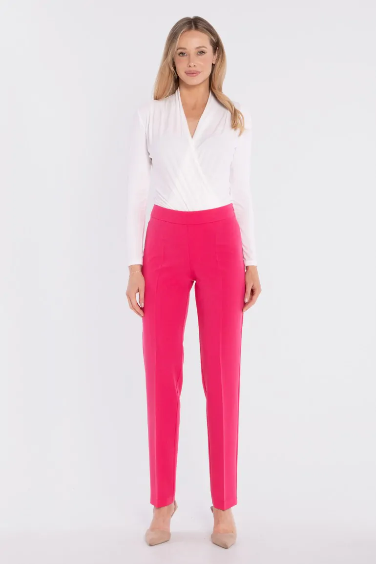 DM1680 Eleganckie spodnie cygaretki z kieszeniami - różowe