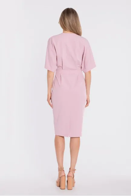 Sukienka kopertowa midi z krótkimi rękawami - liliowa