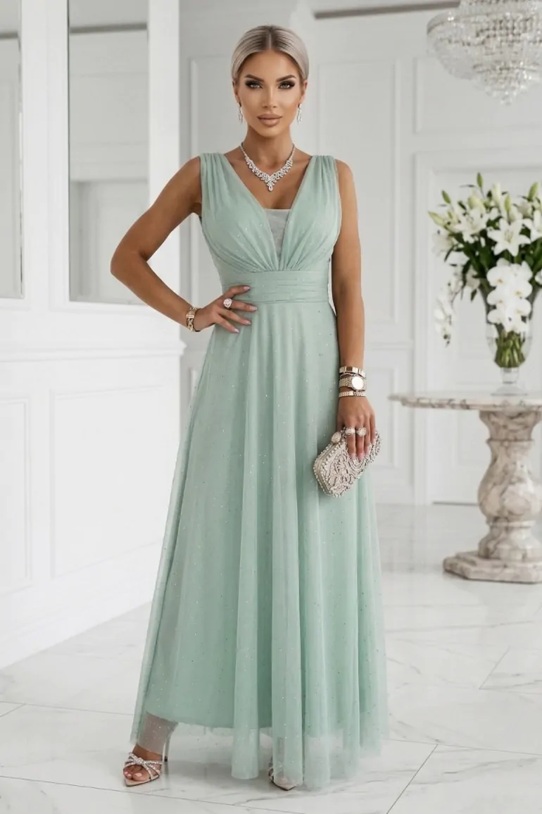 DM1402 Elegancka sukienka wieczorowa maxi - pistacjowa