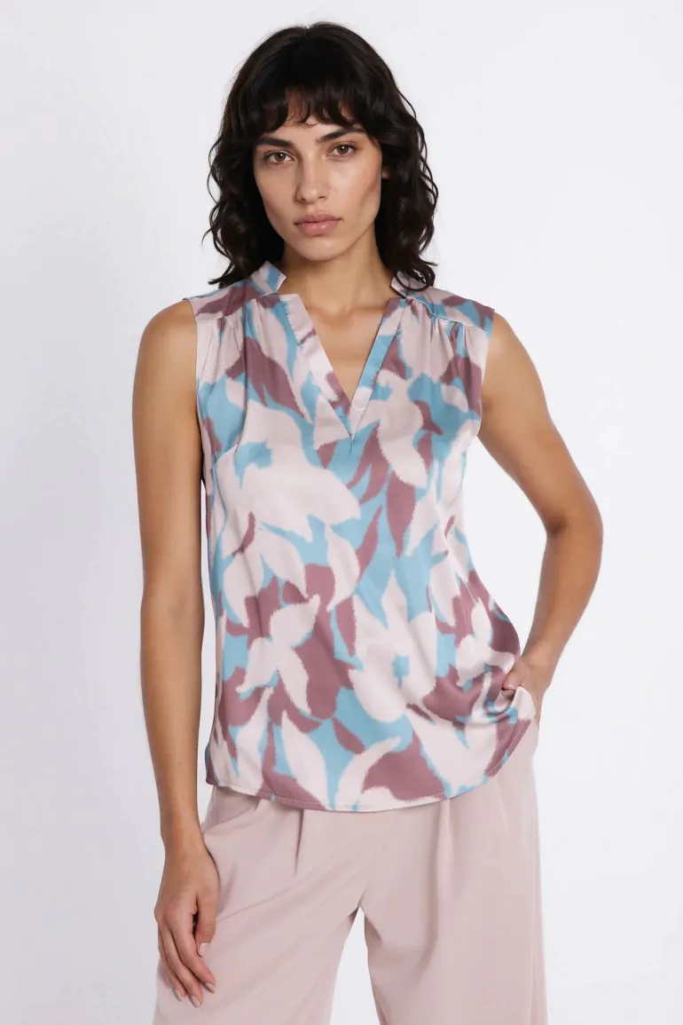 DM1598 Bluzka bez rękawów z dekoltem V - kwiaty