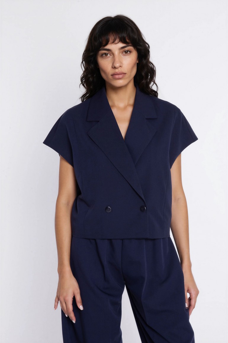 DM1604 Dwurzędowa krótka marynarka zapinana na guziki - granatowa