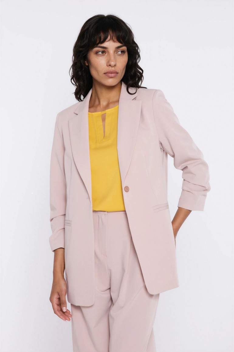 DM1606 Marynarka o kroju regular z marszczonymi rękawami - beżowa