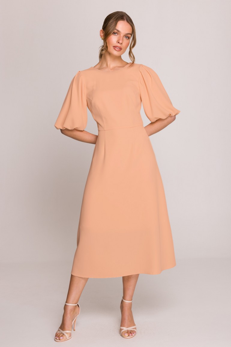 DM1307 Sukienka z bufiastymi rękawami - brzoskwiniowa