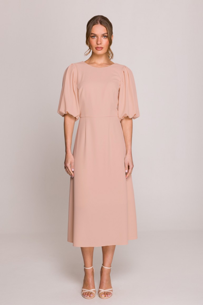 DM1307 Sukienka z bufiastymi rękawami - sorbetowa