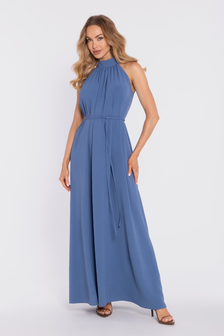 DM1721 Sukienka maxi z dekoltem typu halter - jeansowa