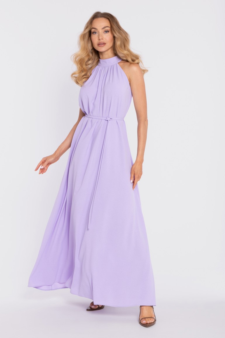 DM1721 Sukienka maxi z dekoltem typu halter - fiołkowa