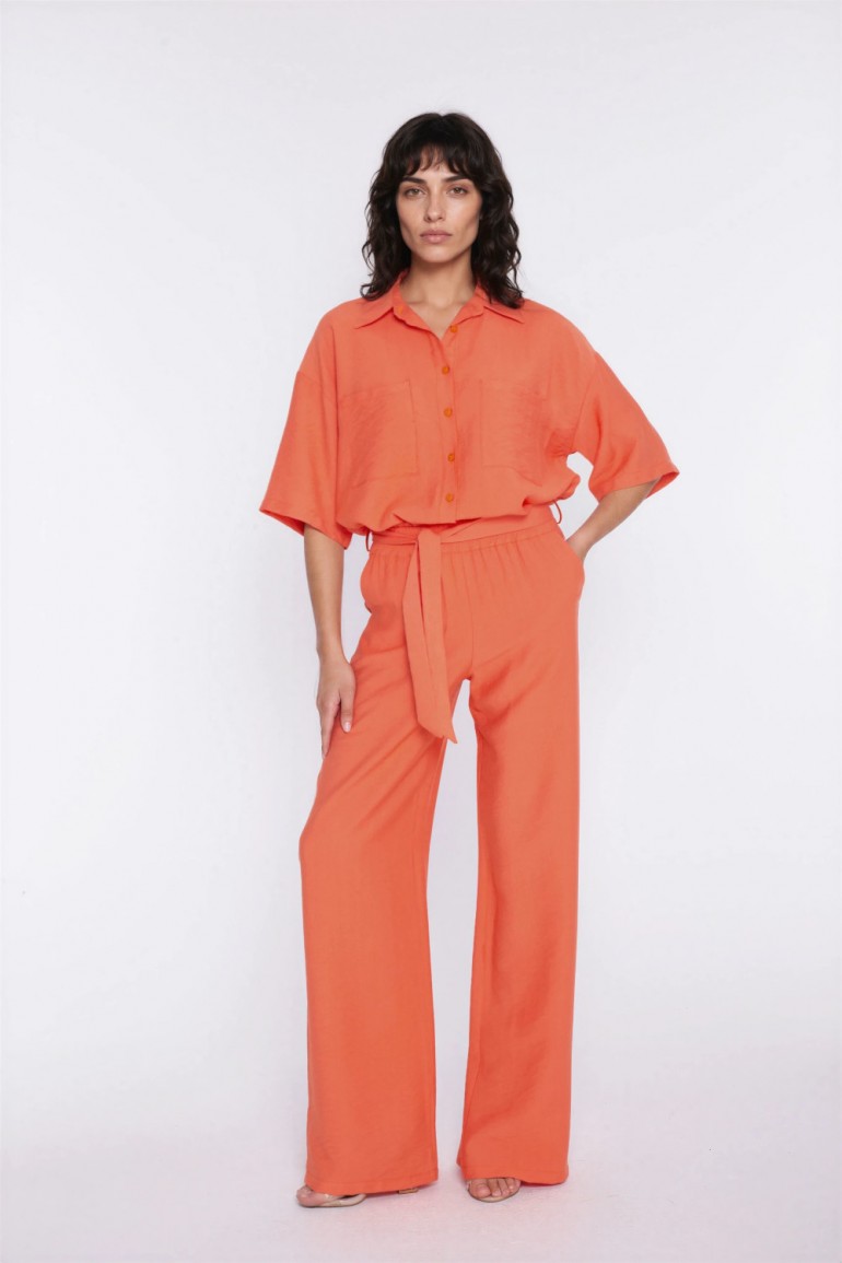 DM1626 Spodnie typu wide leg z gumką w pasie - pomarańczowe