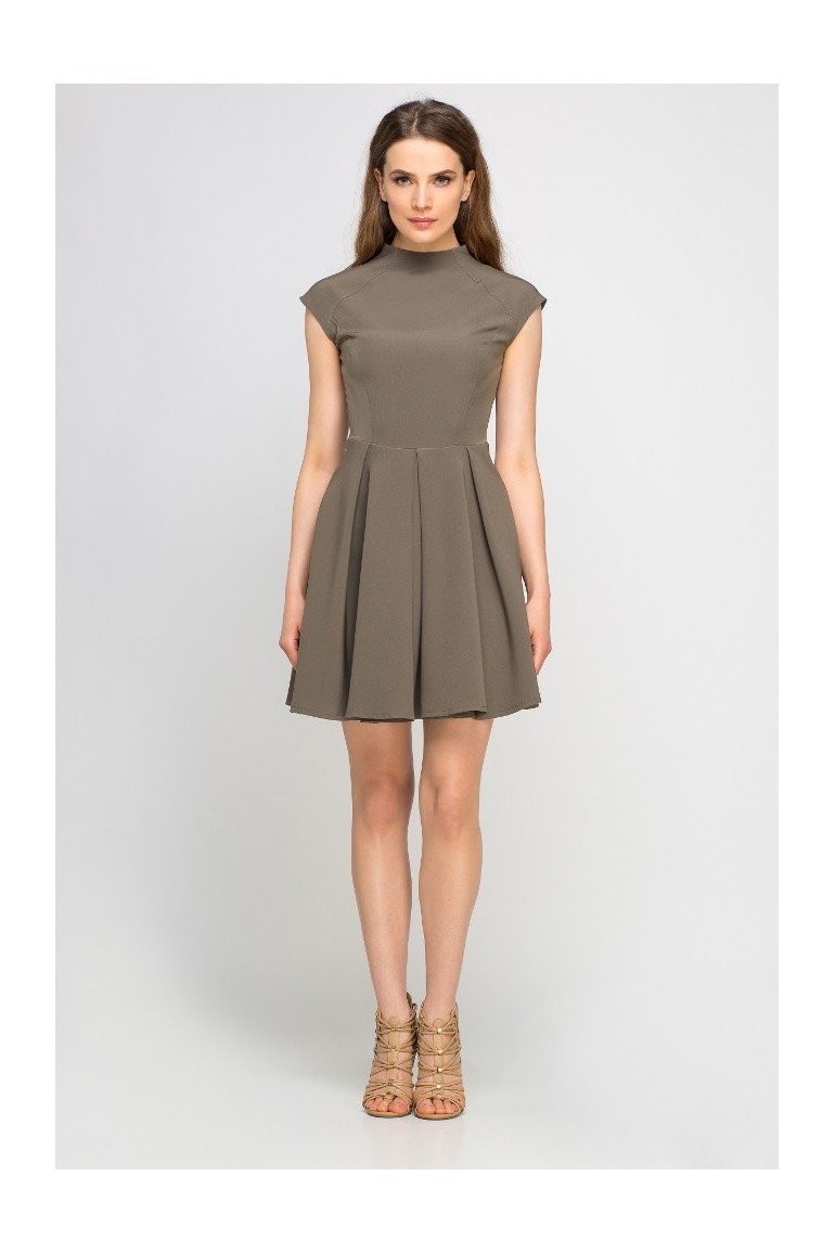 CM3359 Sukienka z kontrafałdami i stójką - khaki