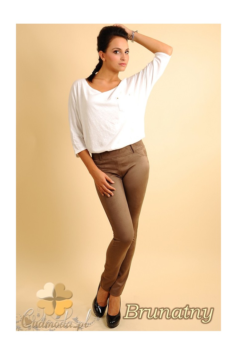 CM0133 Włoskie spodnie rurki  legginsy z zamszu - brunatne