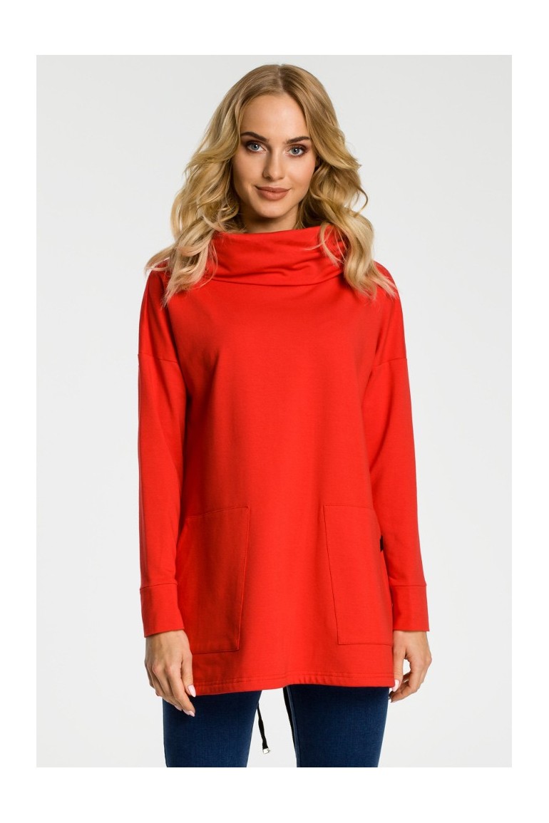 CM3309 Bluza oversize z kominem i kieszeniami - czerwona