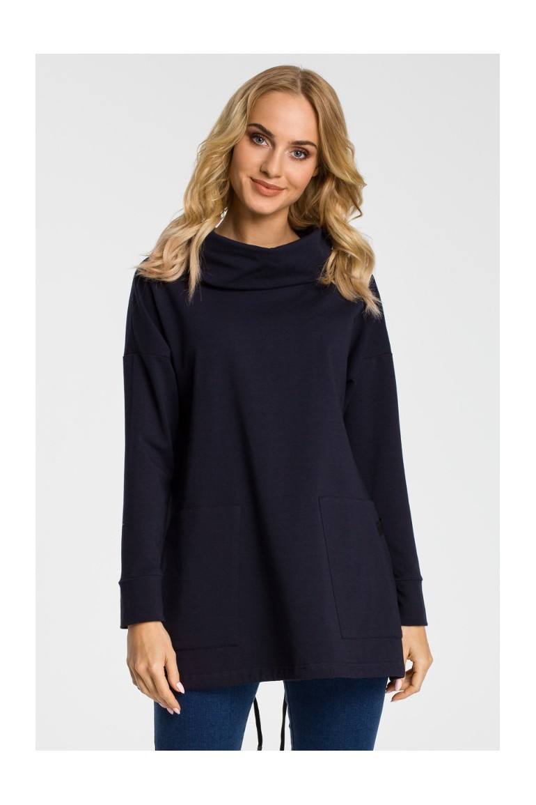 CM3309 Bluza oversize z kominem i kieszeniami - granatowa