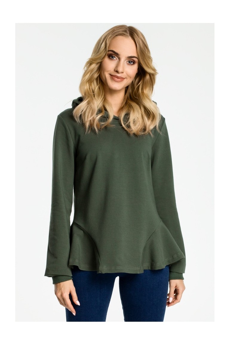 CM3310 Bluza z kapturem i falbankami - militarno zielona