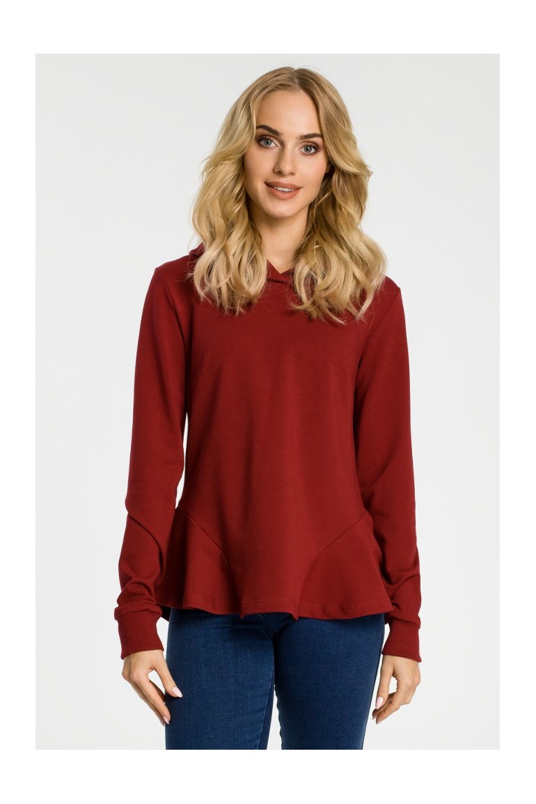 CM3310 Bluza z kapturem i falbankami - bordowa
