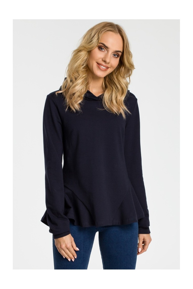 CM3310 Bluza z kapturem i falbankami - granatowa