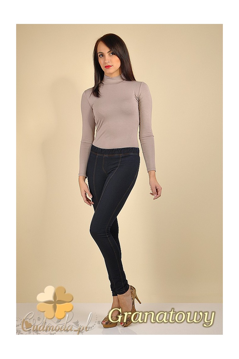 CM0143 Włoskie legginsy jeansowe z przeszyciami - granatowe