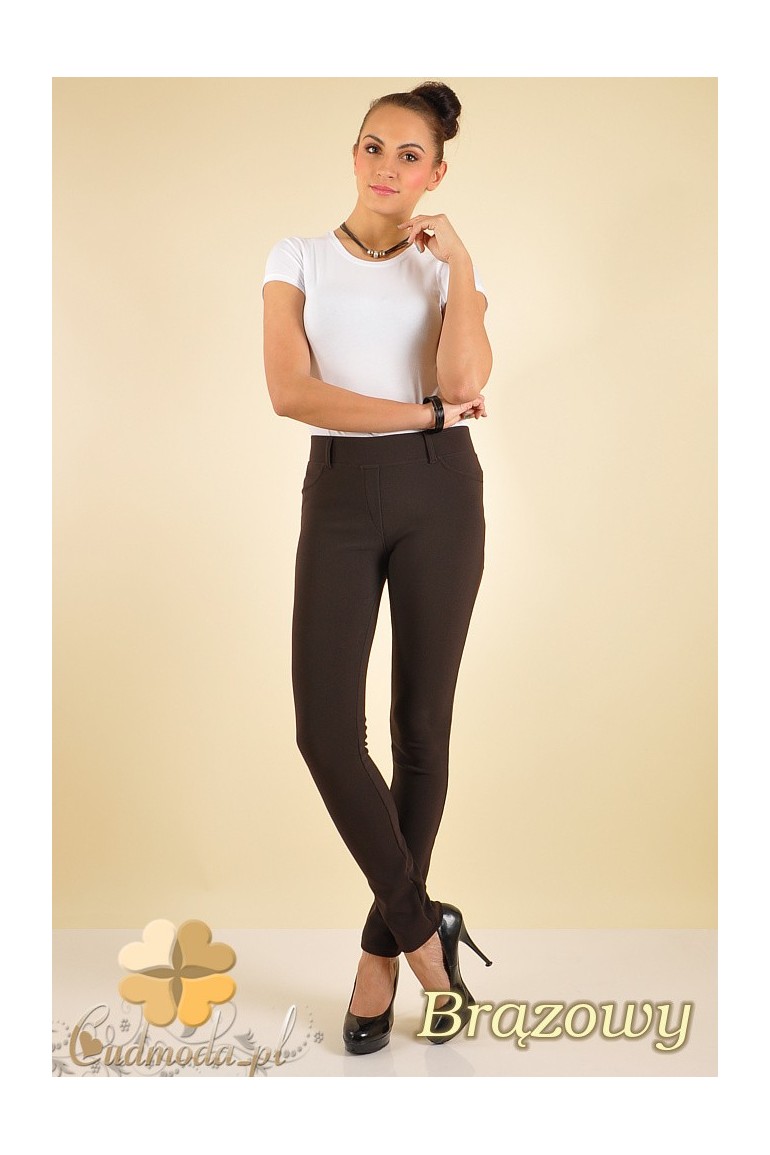CM0172 Włoskie legginsy getry lekko połyskujące - brązowe