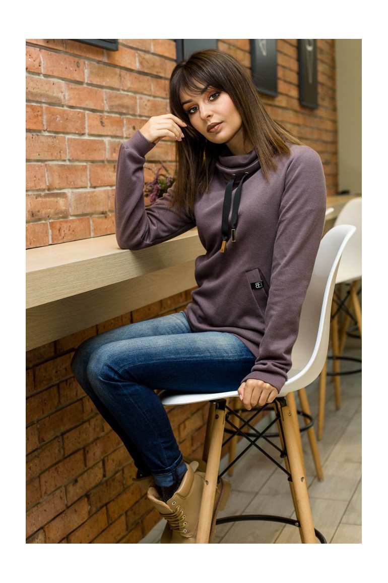 CM3438 Bluza z wysokim kołnierzem - brązowa