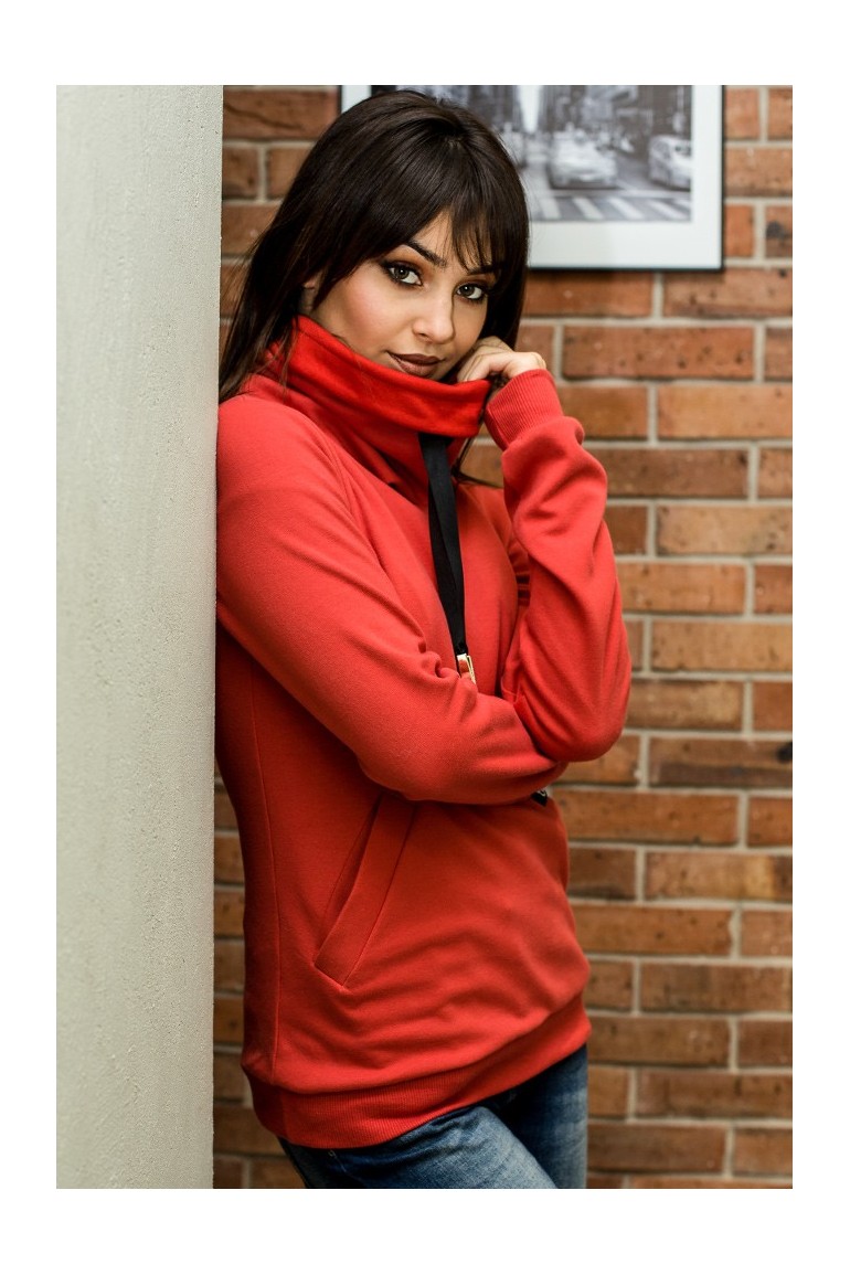 CM3438 Bluza z wysokim kołnierzem - czerwona