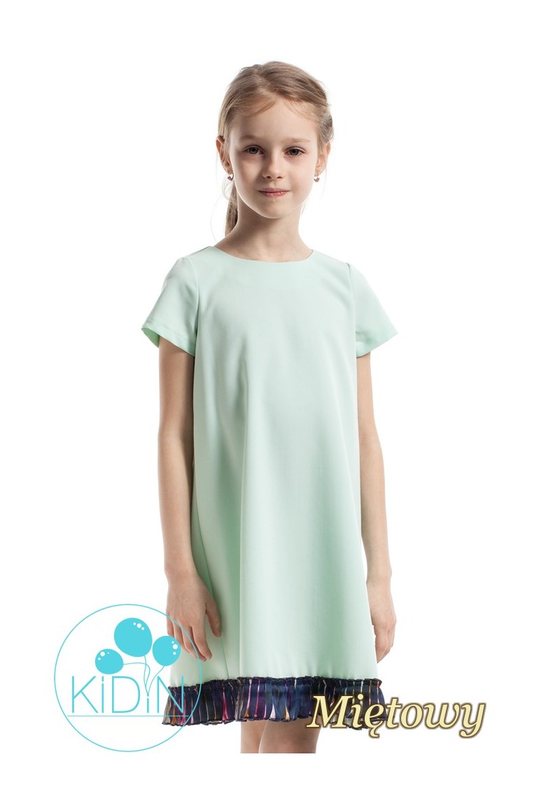 CM2263 Elegancka sukienka z plisowaną wstawką - miętowa