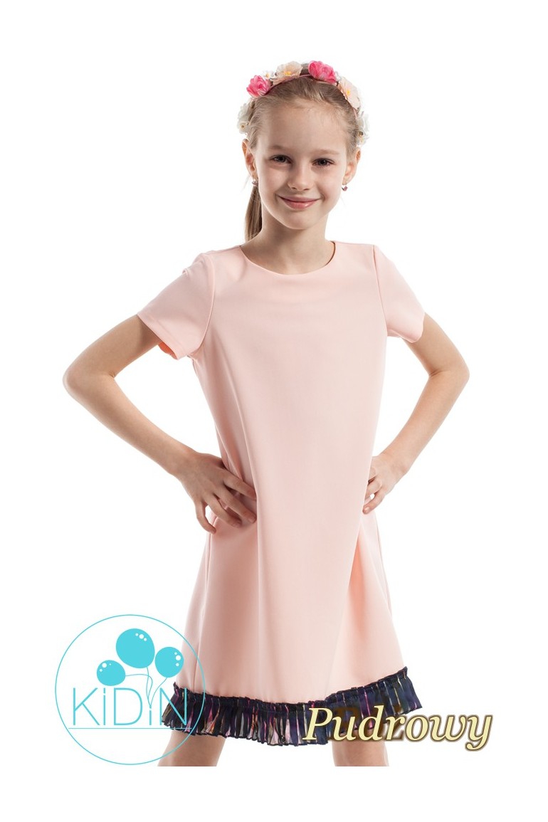 CM2263 Elegancka sukienka z plisowaną wstawką - pudrowa
