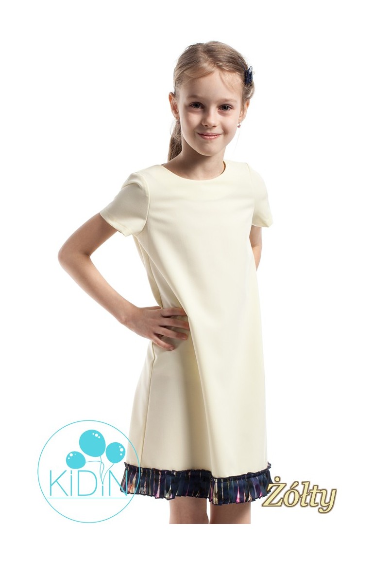 CM2263 Elegancka sukienka z plisowaną wstawką - żółta