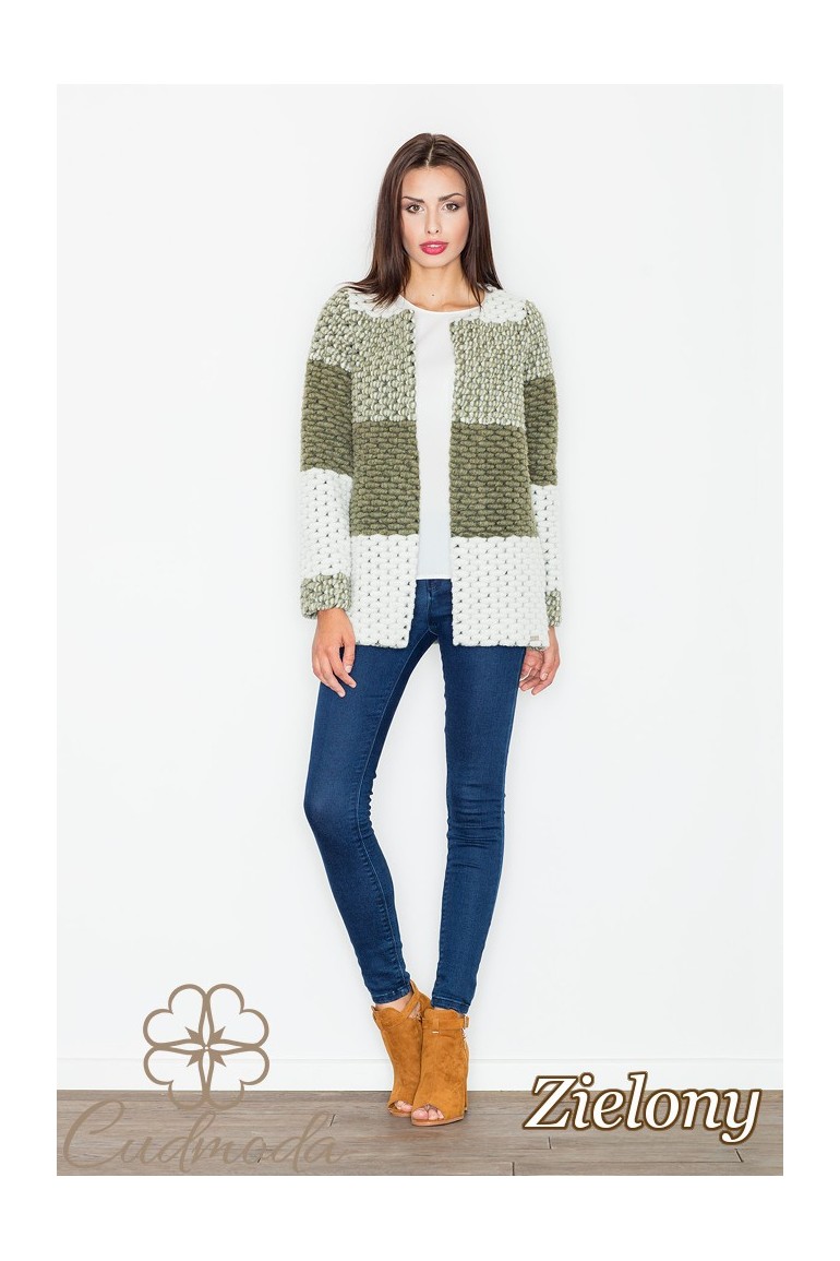 CM2548 Niezapinany wełniany sweter - zielony