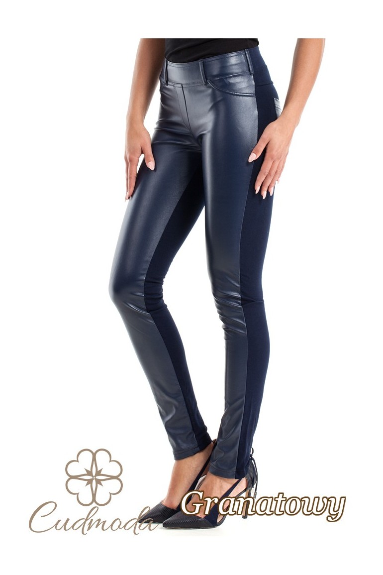 CM0309 Spodnie legginsy przód matowa skóra - granatowe