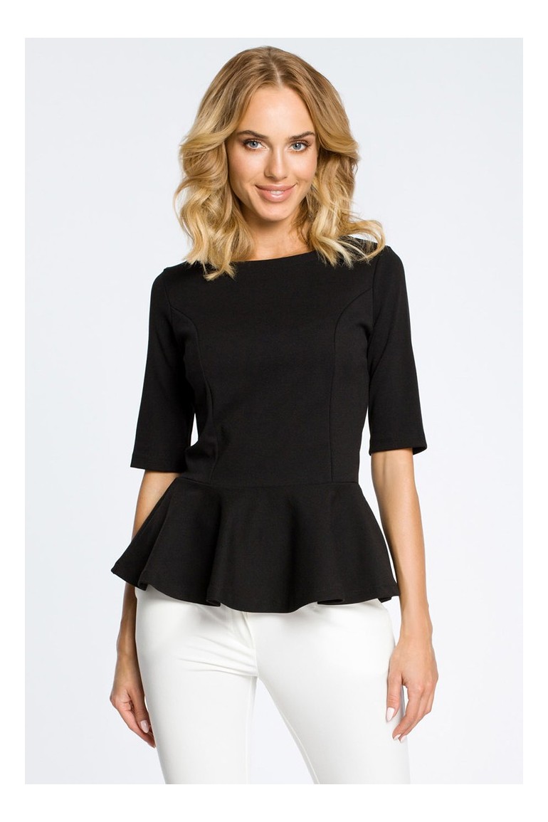 CM0206 Elegancka bluzka z baskinką - czarna