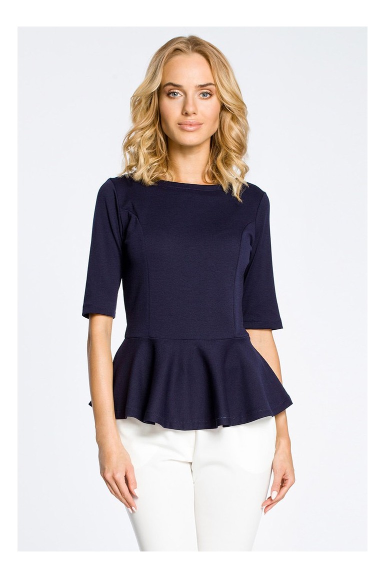 CM0206 Elegancka bluzka z baskinką - granatowa