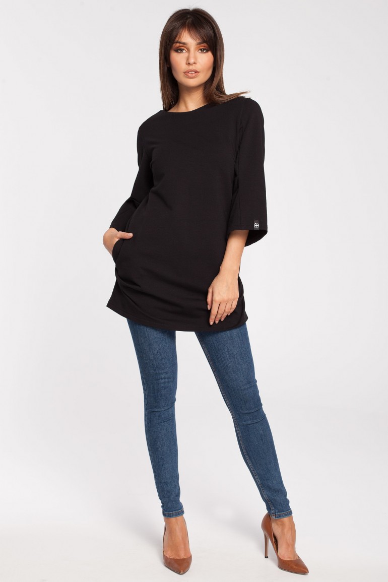 CM2867 Gładka elegancka tunika - czarna