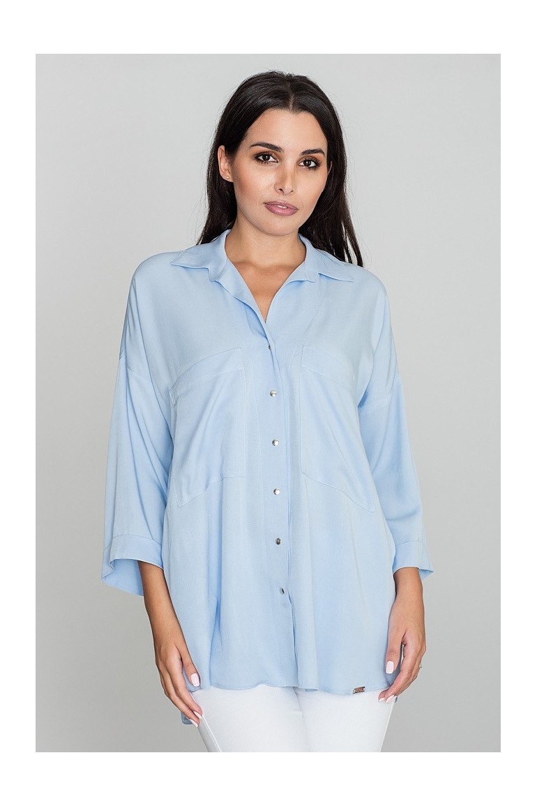CM3476 Luźna koszula oversize - błękitna