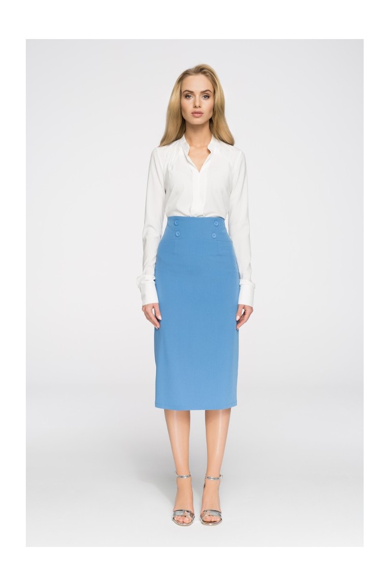 CM2891 Elegancka ołówkowa spódniczka midi - niebieska
