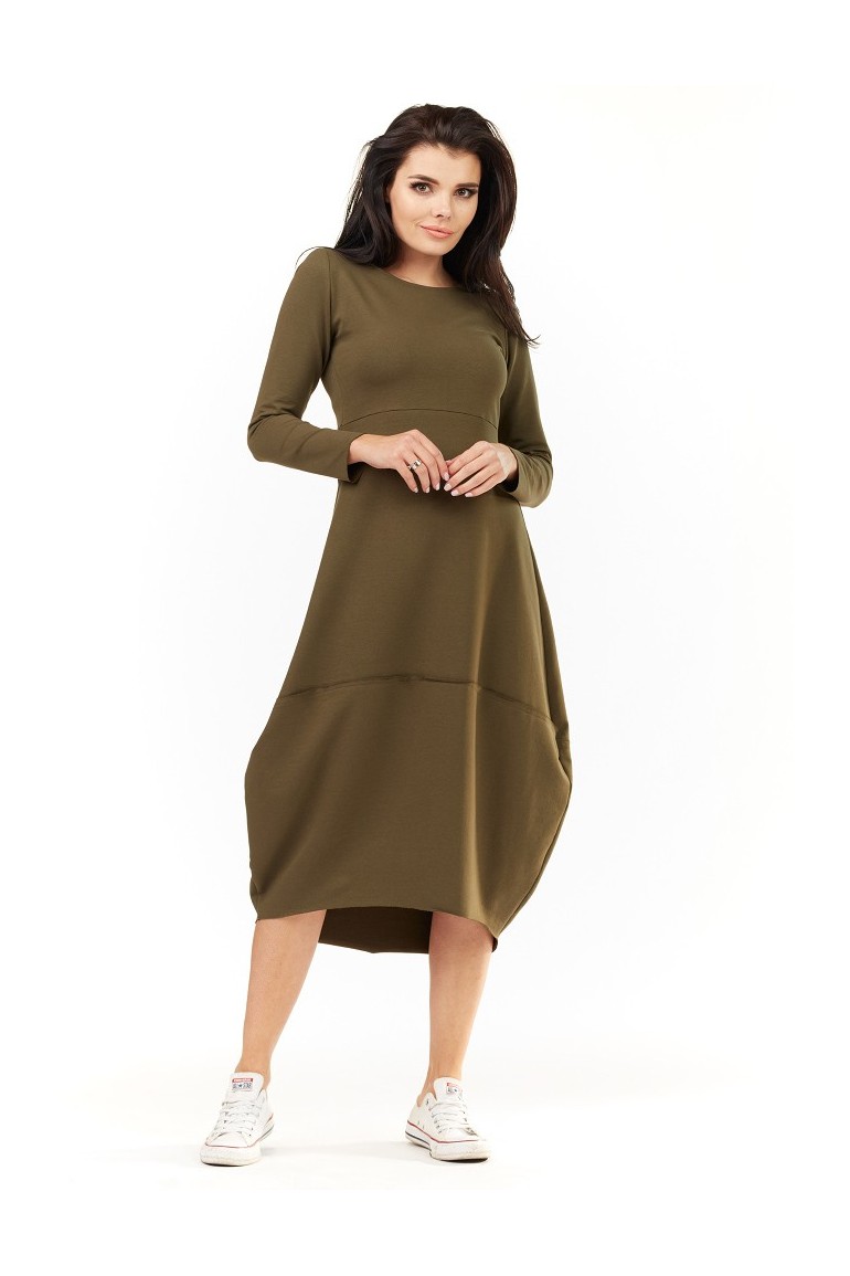 CM3500 Dresowa sukienka midi z długim rękawem - khaki