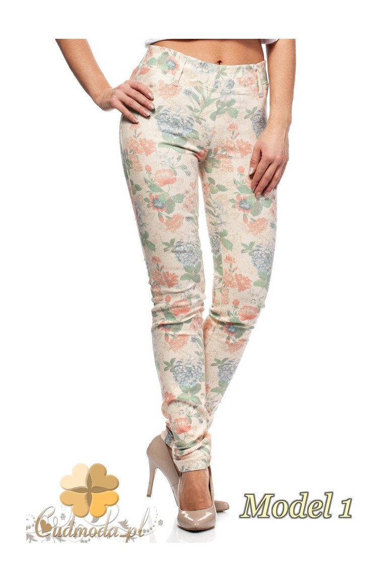 CM0235 Włoskie spodnie legginsy w kwiaty - model 1