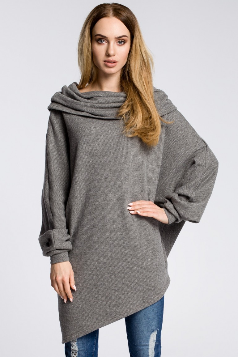 CM3583 Damska bluza z luźnym golfem - szara
