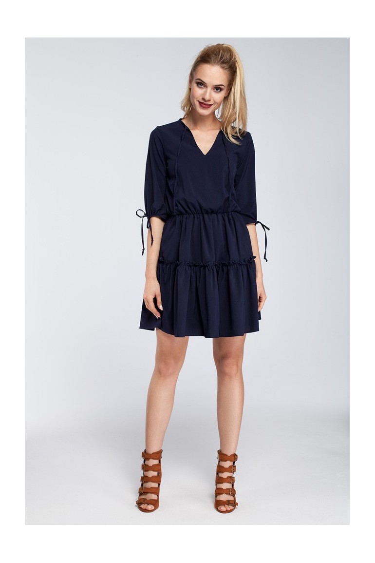 CM2925 Gładka sukienka w stylu boho - granatowa