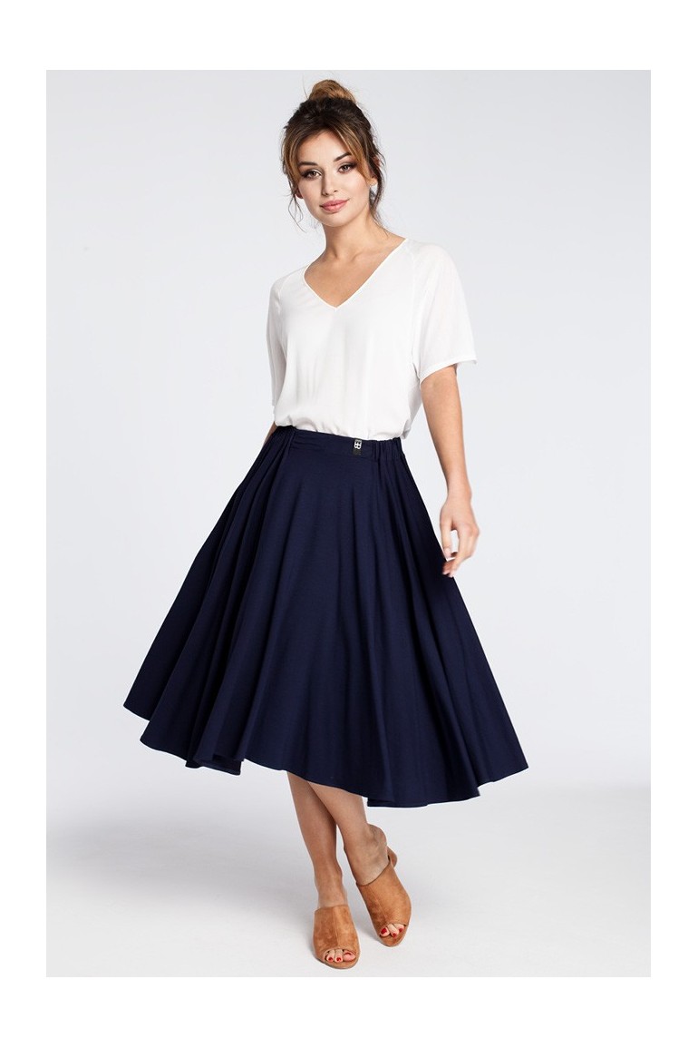 CM3034 Rozkloszowana spódnica midi - granatowa