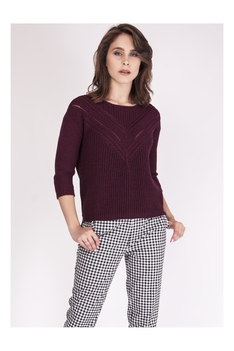 CM3074 Ażurowy modelujący sweter - bordowy