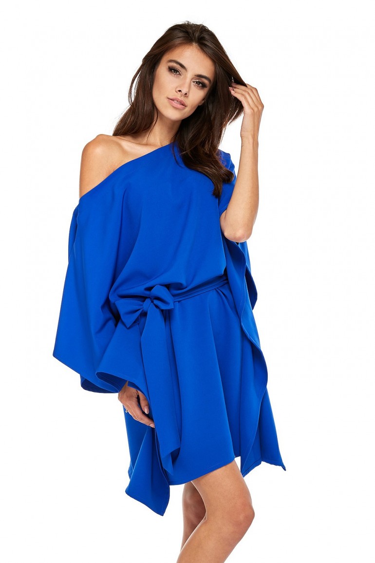 CM3503 Przewiązana sukienka z rękawami kimono - chabrowa