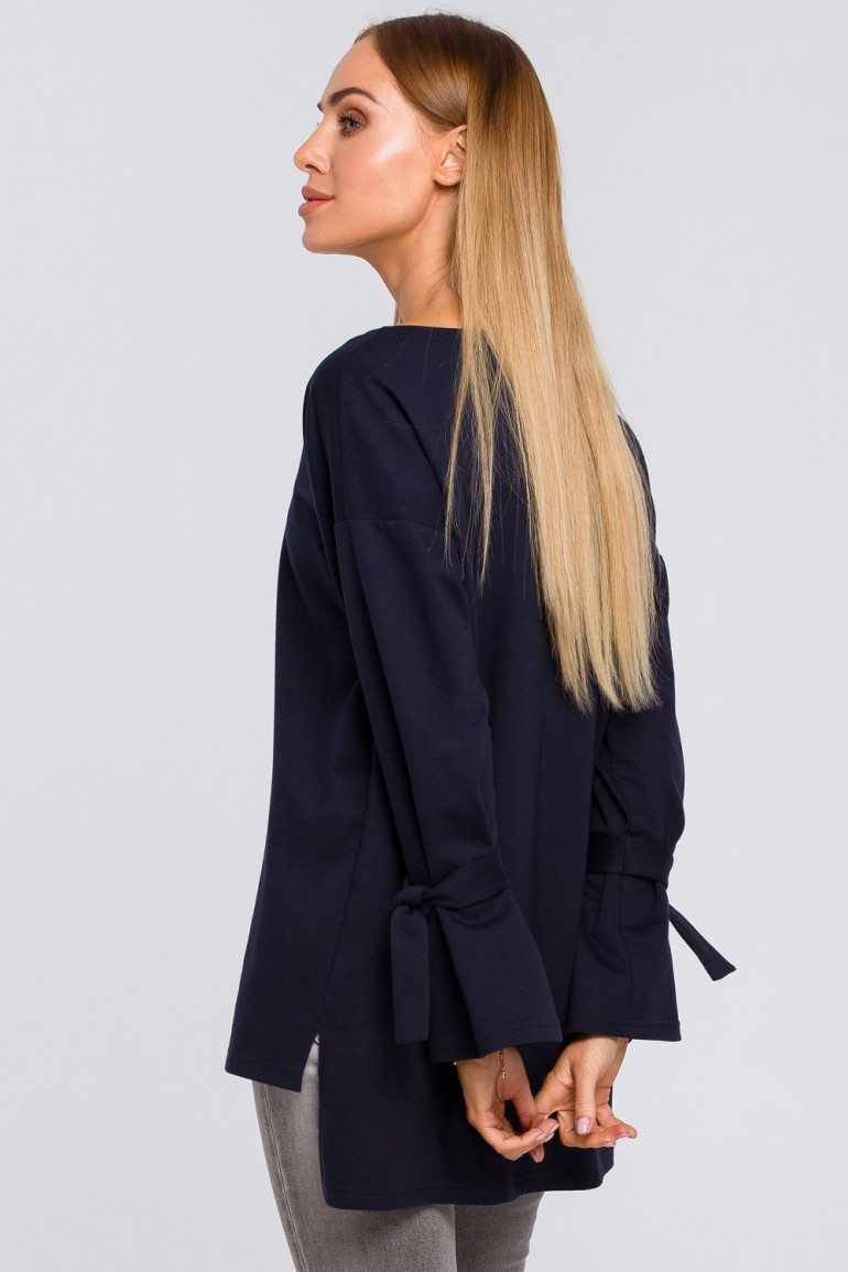 CM4851 Bluza z wiązaniem przy rękawach - granatowa