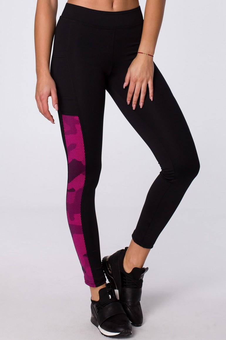 CM4857 Dopasowane legginsy ze wstawką moro