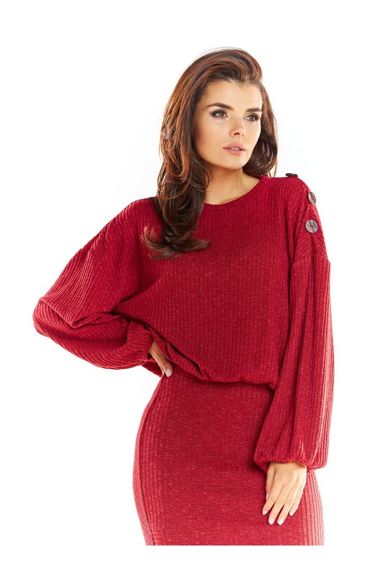 CM4876 Sweter z rękawami kimono - bordowy