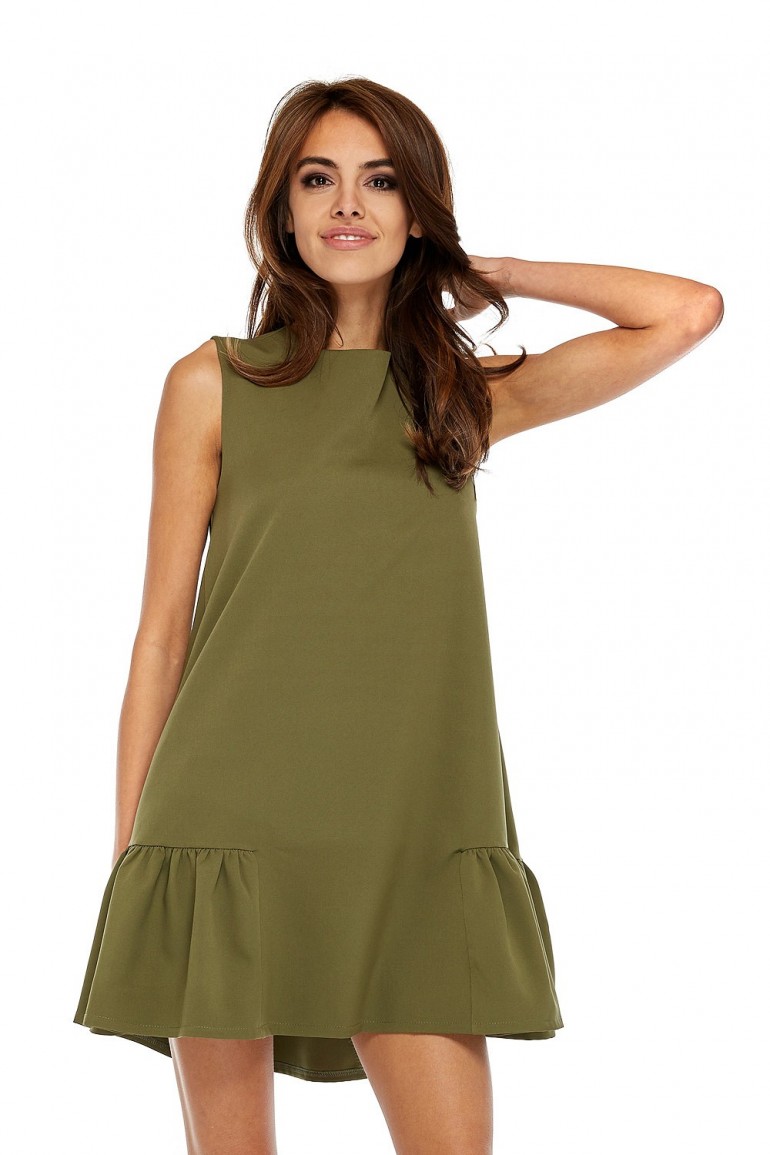 CM3506 Elegancka sukienka bez rękawów z falbanką - khaki