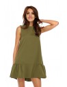 Elegancka sukienka bez rękawów z falbanką - khaki